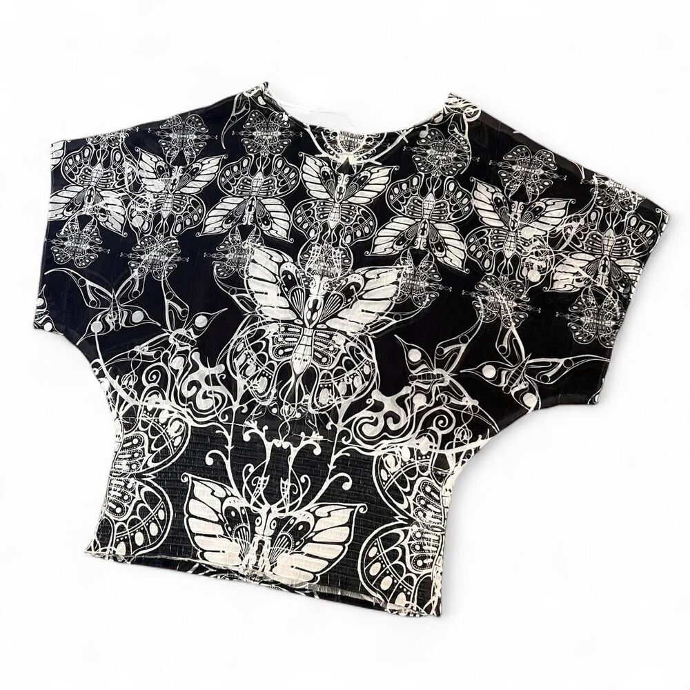 Y2K Festival Sheer Butterfly Print Poncho Top
